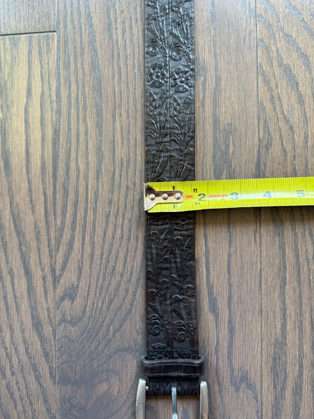 LAUREN RALPH LAUREN Floral Embossed Genuine Leather Black Belt Size XL